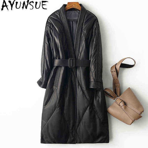 

ayunsue genuine leather coat women genuine sheepskin coat winter white duck down jackets famal leather clothing jaqueta feminina j220727, Black