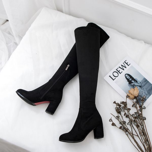 

boots faux suede slim over the knee high women snow boots women's fashion t shoes woman 221115, Black