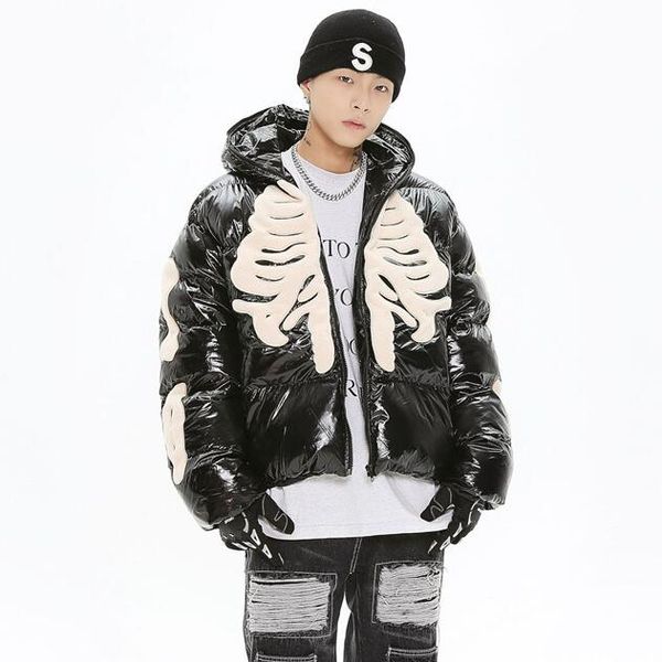 

2023 winter coats gothic parka embroidery leather heavy jackets waterproof hooded padded jackets, Black;brown