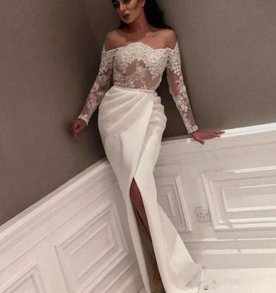 

graceful saudi arabic ivory mermaid evening dresses long sleeves dubai kaftan side split party gowns formal prom dress6564860, Black;red