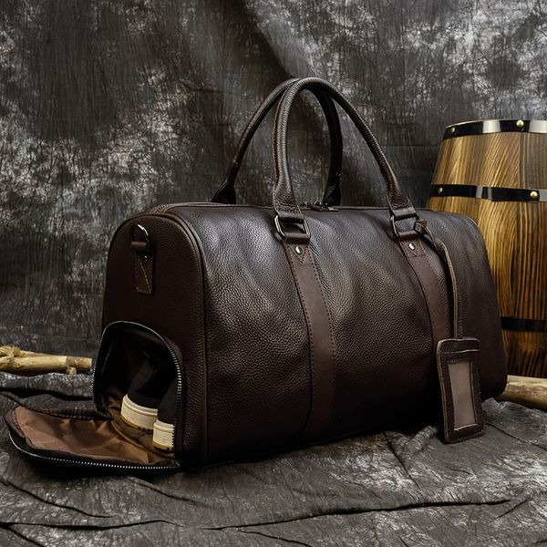 

duffel bags in genuine leather men travel tote bag soft cowhide leather luggage bags shoulder bag weekend bag 221114
