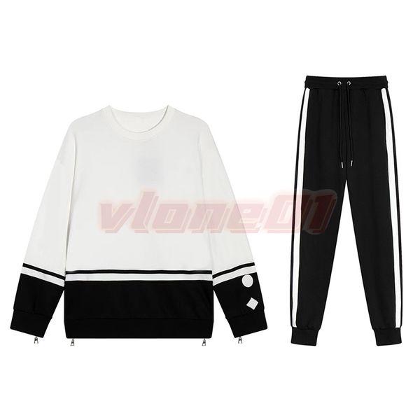 

men womens designer round neck zipper tracksuits mens fashion white stripe side ribbon retro casual hoodies suit couples hoodies pants asian, Gray