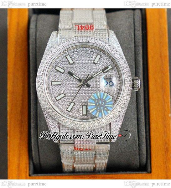 

rf 126333 eta a2824 automatic mens watch 40mm diamond case diamonds stick dial roman markers paved diamond fully iced out 904l steel bracele, Slivery;brown