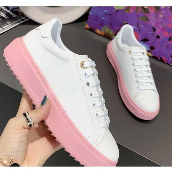 

pu leather pink bottom thick sole sneakers lace up fashion letter prints women shoes round toe casual trainers female footwear asdaswasdadas, Red;white