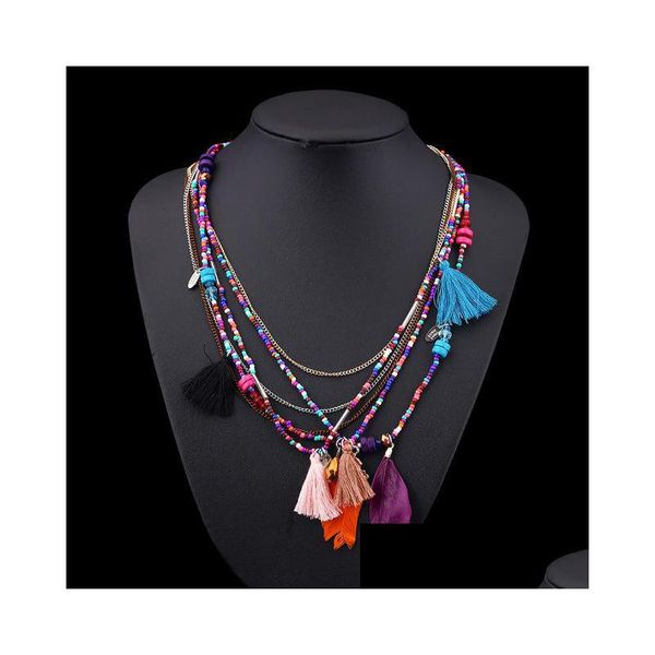 

pendant necklaces fashion boho mtilayer woven long tassel statement necklace pendants ethnic collar choker women jewelry drop delive dheno, Silver