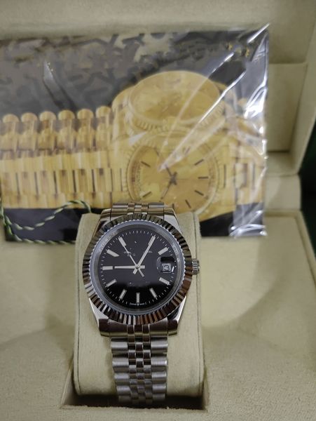 

with original box wristwatches mens automatic mechanical watches 41mm full stainless steel diamond bezel waterproof luminous black watch mon, Slivery;brown