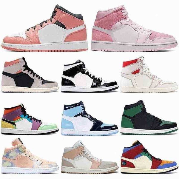 

shoes retro mid light grey jumpman 1s satin bsketball digital pink fearless high og bio hack women mens sneakers qb7#, Black