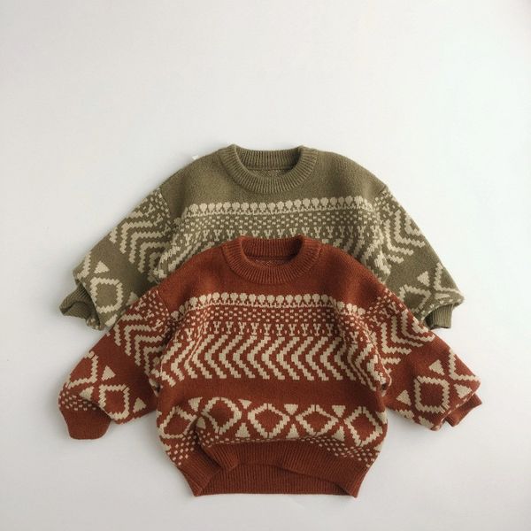 

pullover winter korean style children jacquard sweaters thicken warm pullovers baby kids geometric knitted sweater 221115, Blue