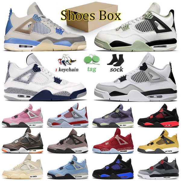 

designer 4 basketball shoes us 13 jumpman 4s sports women men red thunder pure money white oreo infrared seafoam midnight navy military, Black