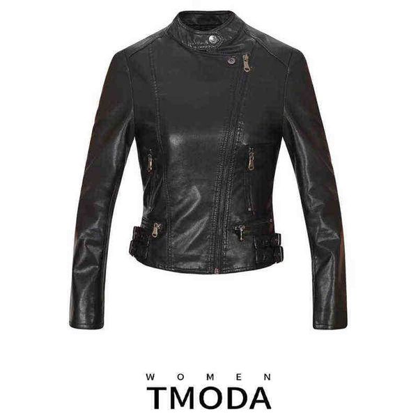

tmoda273 2022 autumn winter women faux leather jackets lady pu motorcycle black zipper jacket streetwear biker outerwear j220727