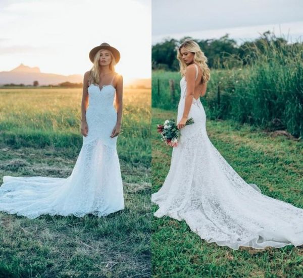 

simple long lace country wedding dresses 2019 new open back sweetheart boho wedding gowns for bride6316271, White