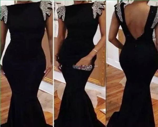 

black mermaid evening dresses bateau capped sequins beads backless 2018 prom dresses long real images party dresses vestidos3359073, Black;red