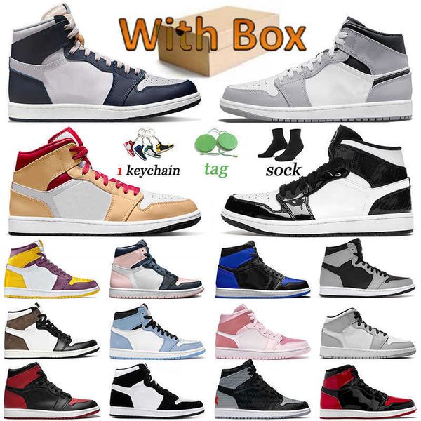 

2022 bred patent jumpman 1 basketball shoes designer 1s georgetown rebellionaire surfaces men women banned light smoke grey trainers sports, Black