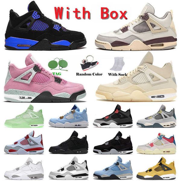

with box jumpman 4 4s iv mens womens basketball shoes sb peach blue thunder cactus jack craft military black cat purple sports sneakers jord