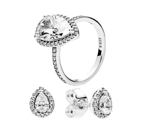 

women039s 925 sterling silver wedding rings cubic zirconia diamonds for pandora teardrop ring and earring sets engagement ladie6434420, Slivery;golden