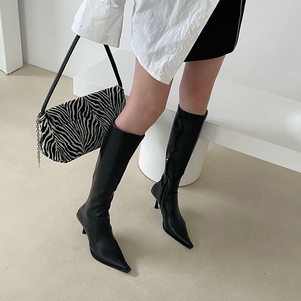 

boots knee high heels women sock boots side zipper thin high heels blackwhitebrown fashion party pumps winter boots woamn 3539 221114, Black