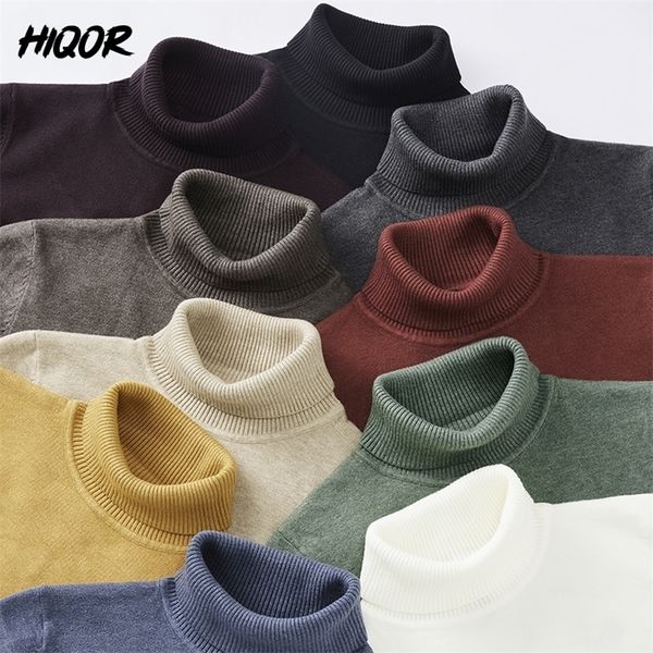 

men's sweaters hiqor 10 colors winter turtleneck knitting pullovers rollneck knitted warm male jumper slim casual 221114, White;black