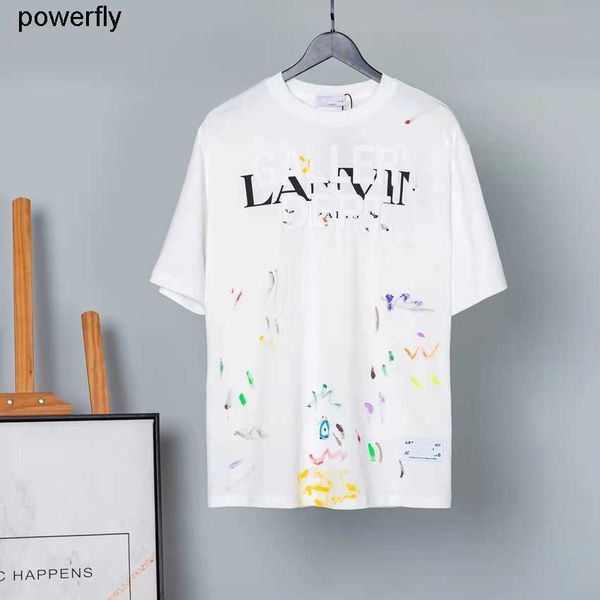 

men's t-shirts designer new lanvins names same speckle letter hand painted graffiti print short sleeve women fashion tee, White;black