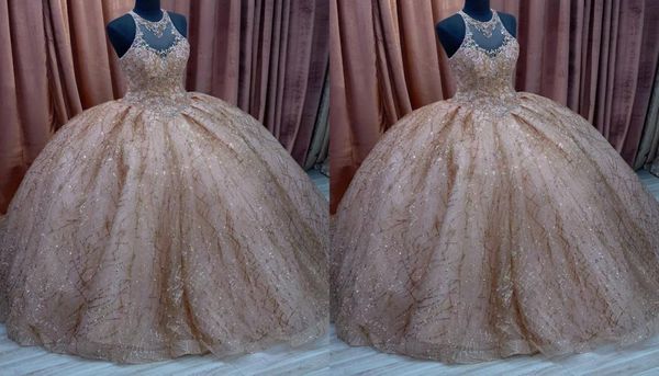

sparkly designer rose gold sequined 2022 prom quinceanera dresses ball gown sheer neck jewel crystal bead long evening formal page6006443, Black