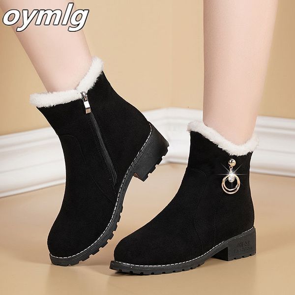 

boots women winter outdoor keep warm fur waterproof women's snow thick heel with round head short boot 221115, Black