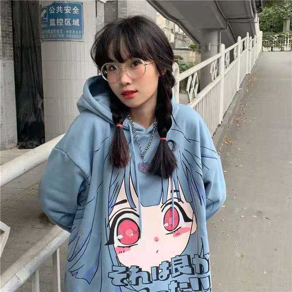 

men's hoodies sweatshirts dropshipping autumn winter korean ins japanese cute anime girl loose fleece thick hoodie sweatshirt women cem, Black
