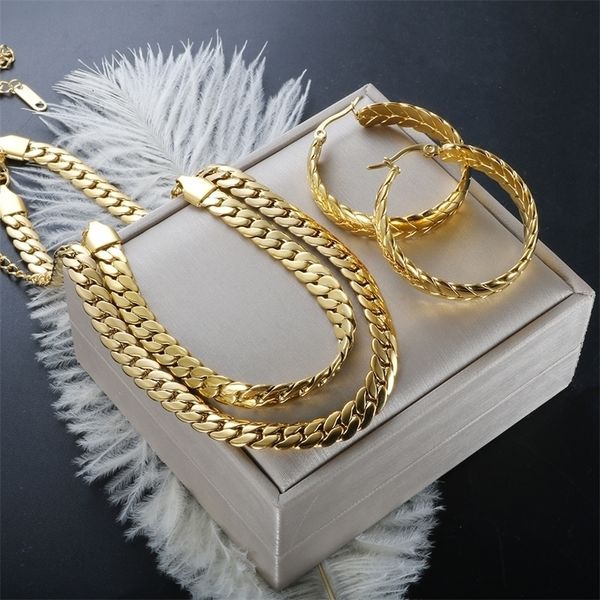 

wedding jewelry sets zmfashion retro overlapping braided thick chain snake bone necklace bracelet set for women men stainless steel 221115, Slivery;golden