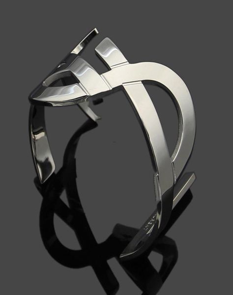 

designer jewelry women super wide gold bangle punk cuff stainless steel silver bracelets hand strap correct logo stamp printed fas9401939, Black