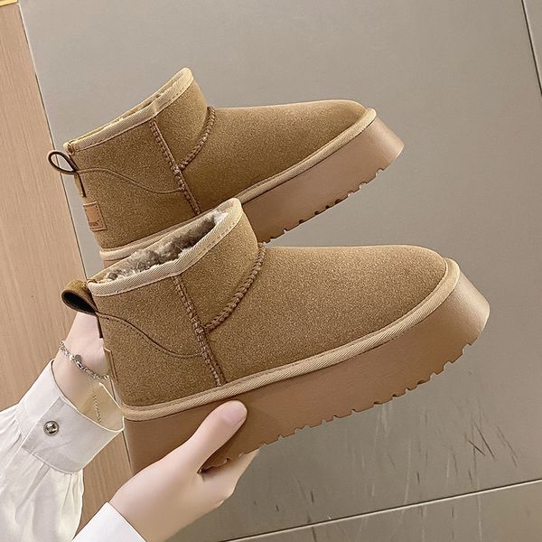 

boots winter women short plush warm snow casual shoes suede fur chelsea ankle flats platform ladies botas 221115, Black