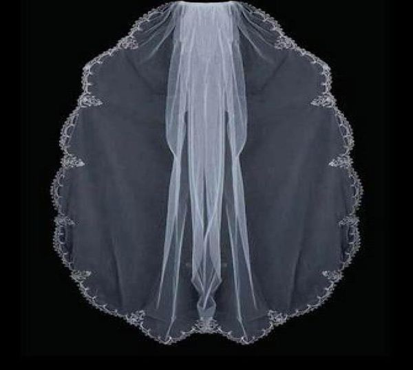 

silver embroidery edge beads drop pearls rhinestones wedding veil 0441781736