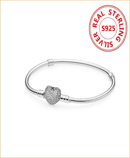 

authentic 925 sterling silver heart charms bracelet for pandora european beads bangle wedding gift jewelry for women with original2386536, Golden;silver