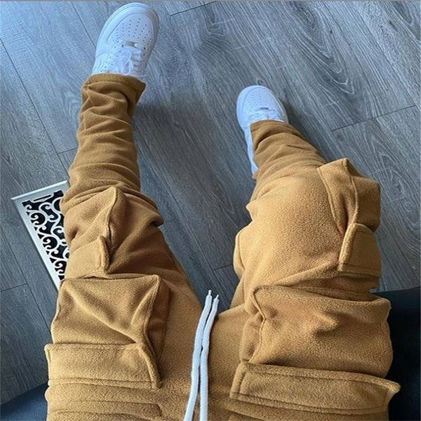 

mens pants fall winter streetwear cargo pockets sweat casual trousers jogging sweatpants 221115, Black
