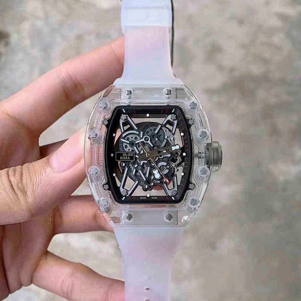 

automatic richa milless wristwatch 35 02 luxury watch mechanical alloy skeleton tourbillon crystal case gmt clock reloj leisure mens watches, Slivery;black