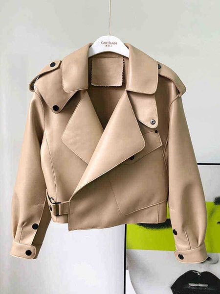 

ftlzz spring autumn new fashion faux soft leather jacket women loose pu leather short jacket one button locomotive chic outfit j220727, Black