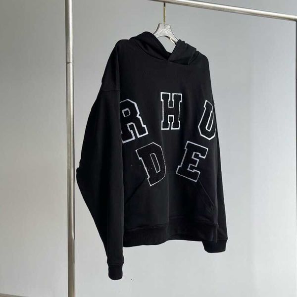 

fleece rhude flocking embroidered fashion hoodie men rhude oversized women pullover sweatshirt mens clothing sxwt, Black