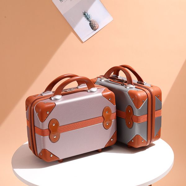 

suitcases retro style hand luggage female 14inch cute cosmetic case small travel storage luggage light mini suitcase 221114