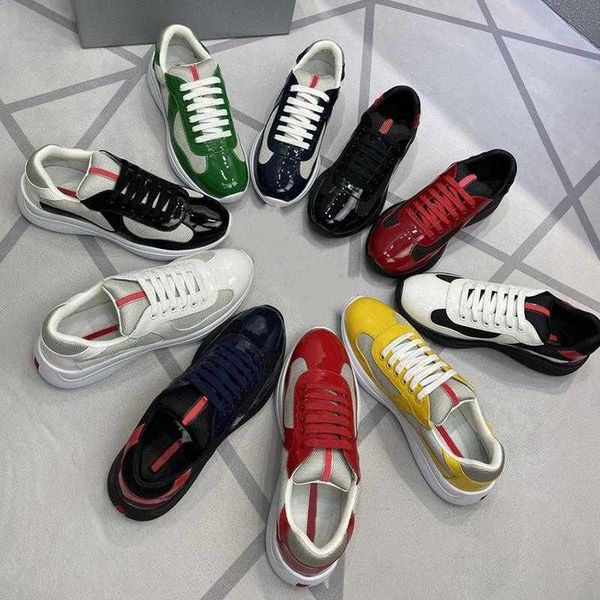 

men america's cup bike fabric sneakers patent leather flat shoe rubber bottom trainers designer sneaker red blue mesh lace-up nylon cas, Black