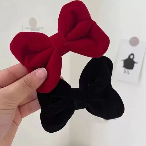 

three dimensional velvet bow pins super girl hairpin sweet temperament bangs edge clip versatile accessories japan and south, Black;brown