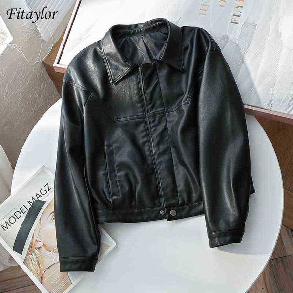 

fitaylor new spring 2022 women biker jacket faux soft leather jacket slim zipper pu jacket long sleeve black outerwear lady j220727