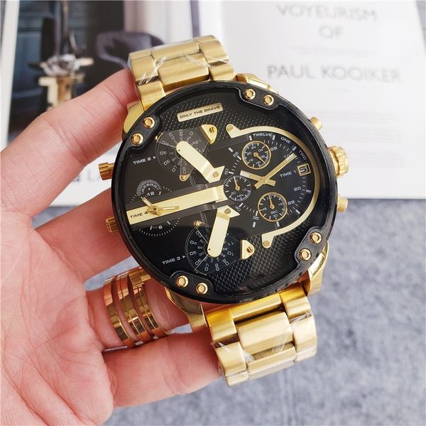

sports quartz calendar men's watch dz series double movement waterproof world time stainless steel large dial 57mm full function all ha, Slivery;brown
