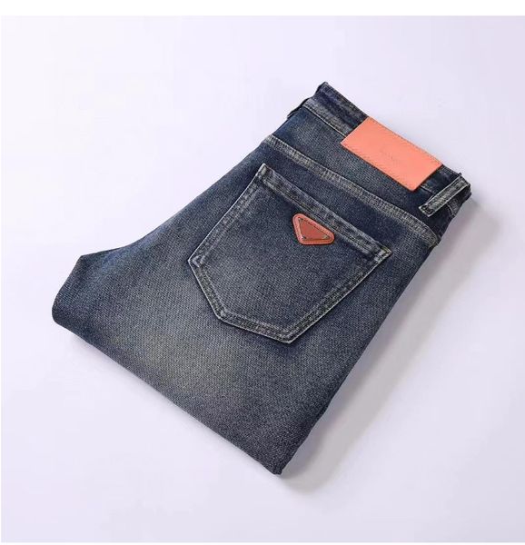 

hip-hop high street fashion brand jean retro torn fold stitching men's designer motorcycle riding slim pants, Blue