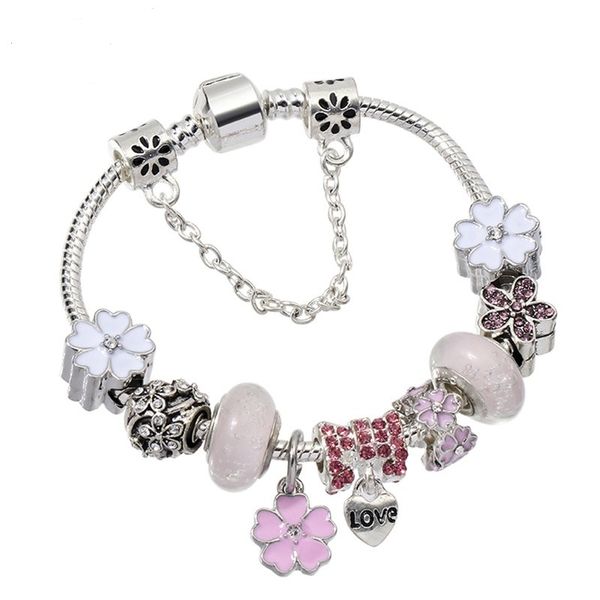 

purple five petals flower style charm bracelets 925 sterling silver murano glass european charm beads fits bracelets purple heart locker key, Golden;silver