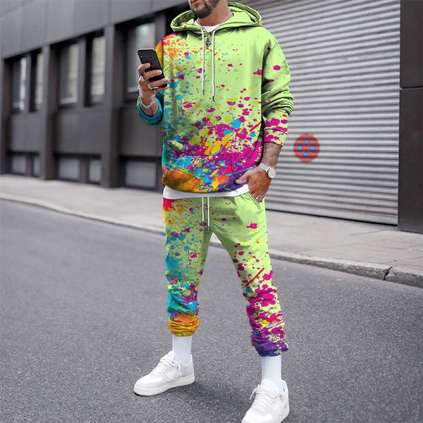

men's tracksuits 2023 autumn winter male hoodie jogging tracksuit for men color graffiti mens hooded sweatshirt sets men hoodies two pi, Gray