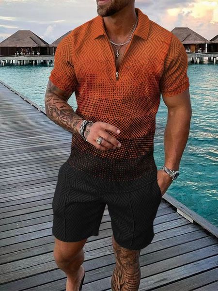 

wholesale 2030 of new models men's shorts tracksuits male summer casual print zipper turn down collar blouse short sleeve shirt suits, White;black