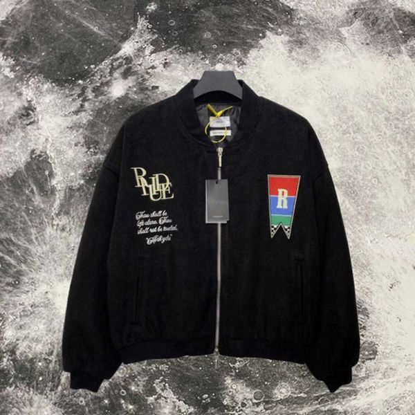 

men's hoodies & sweatshirts fleece rhude jackets vintage embroidered badges letters wool black baseball uniforms 5lly