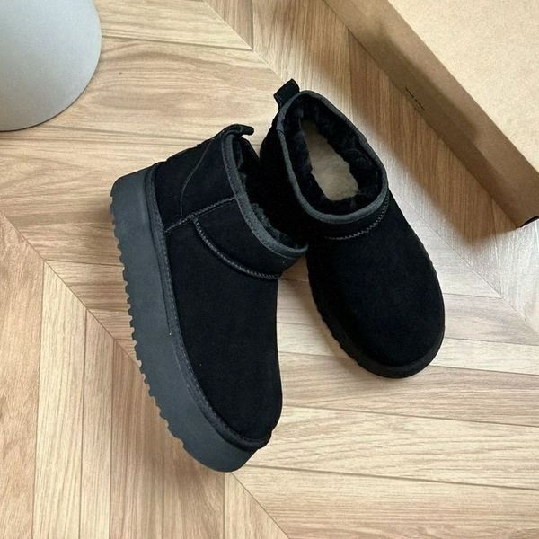 

women classic mini platform boot ultra matte fur snow boots suede wool blend comfort winter designer ankle booties w8cq#, Black