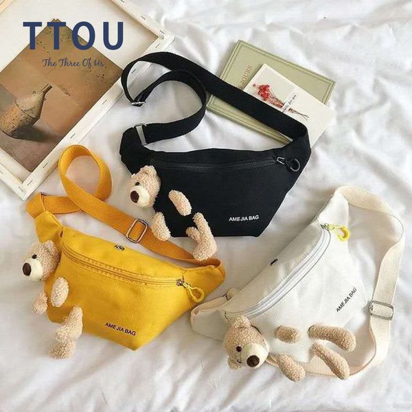 

waist bags cute bear womens canvas belt designer crossbody chest female solid fanny pack banana hip purse 221208