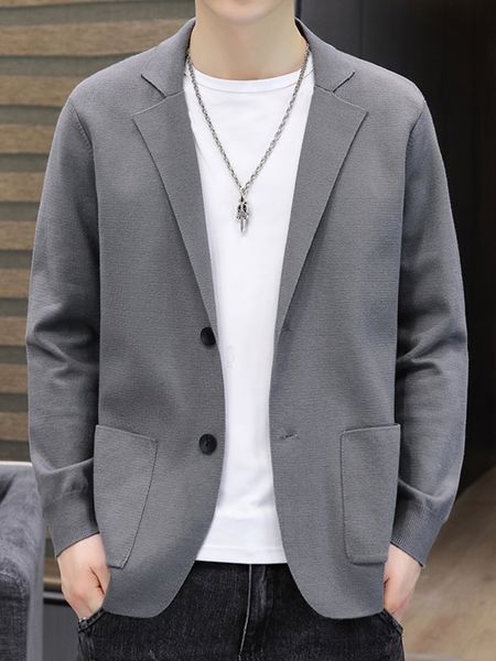 

men's suits blazers formal jacket for men casual business cardigan streetwear knitted blazer slim lapel long sleeve warm dress coat off, White;black