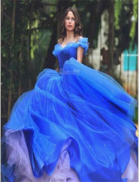 

blue color quinceanera dresses offtheshoulder beaded cinderella ball gown corset bodice tulle vestidos prom dresses real im2861170, Black