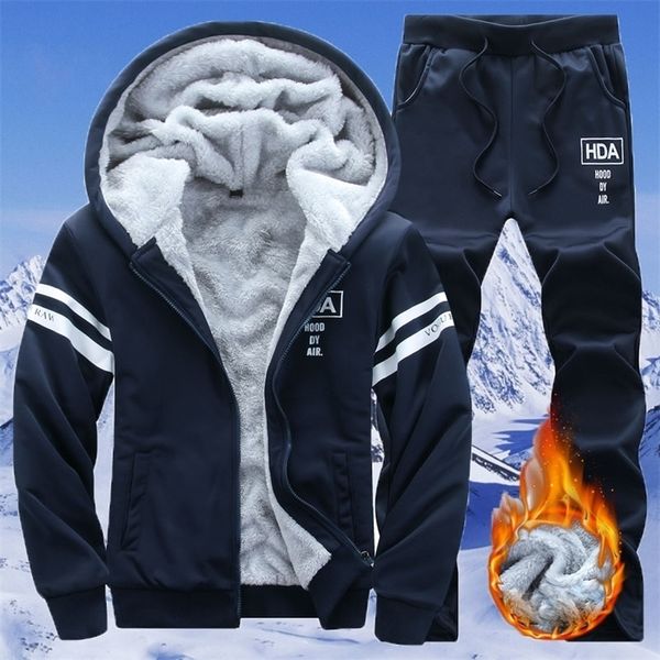 

mens tracksuits 8xl fleece men winter set fashion casual tracksuit thick sweatshirtpants sportswear suit autumn warm hooded outerwear 221115, Gray