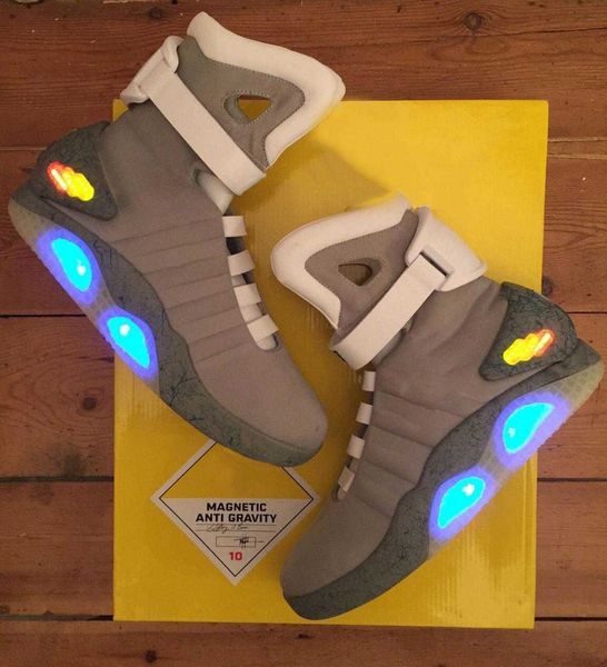 

sneakers led shoes automatic laces dark gray marty mcfly 's lighting up mags black red air mag back to the future glow in the with